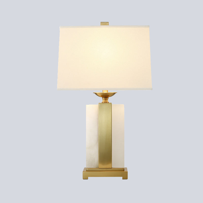 Modern Gold Desk Lamp With Trapezoid Fabric Shade - Bedroom/Table Night Light