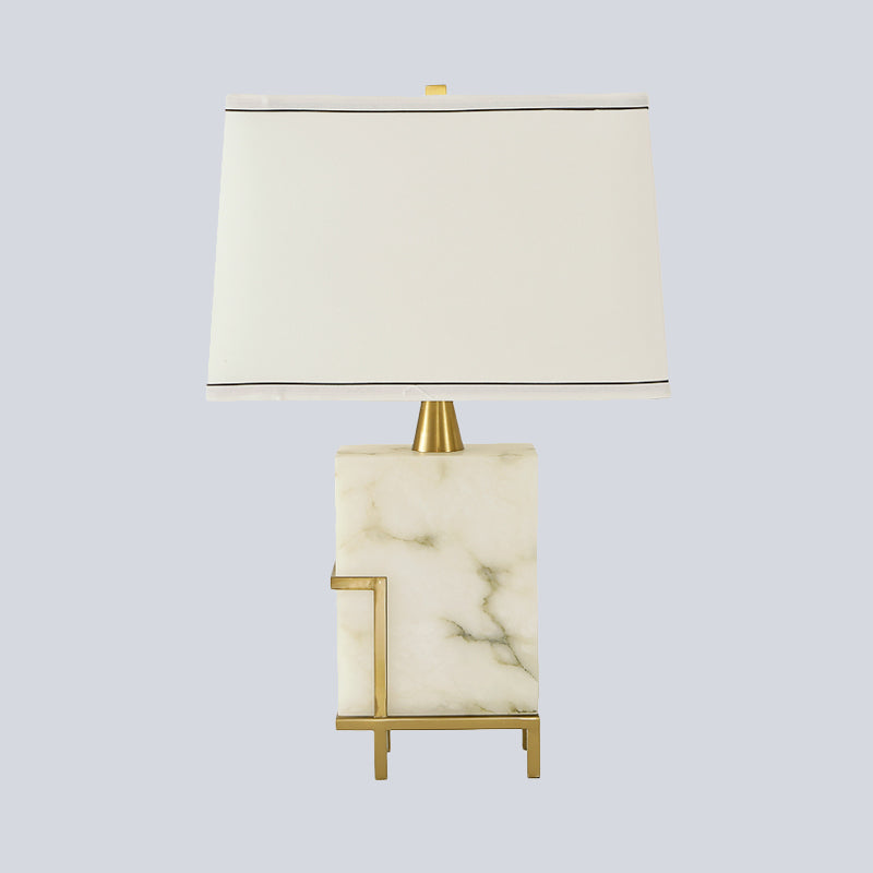 White Tapered Task Lamp - Modern 1-Head Fabric Desk Light With Marble Base