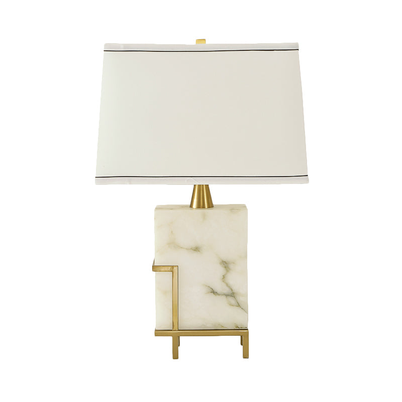 White Tapered Task Lamp - Modern 1-Head Fabric Desk Light With Marble Base