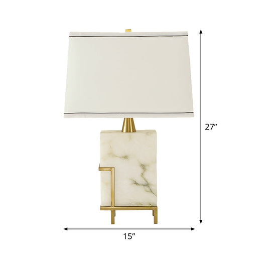 White Tapered Task Lamp - Modern 1-Head Fabric Desk Light With Marble Base