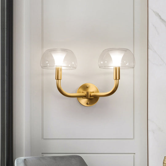 Traditional Brass Bedside Sconce Light With Clear Glass Shade 2 /