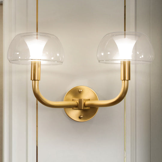 Traditional Brass Bedside Sconce Light With Clear Glass Shade