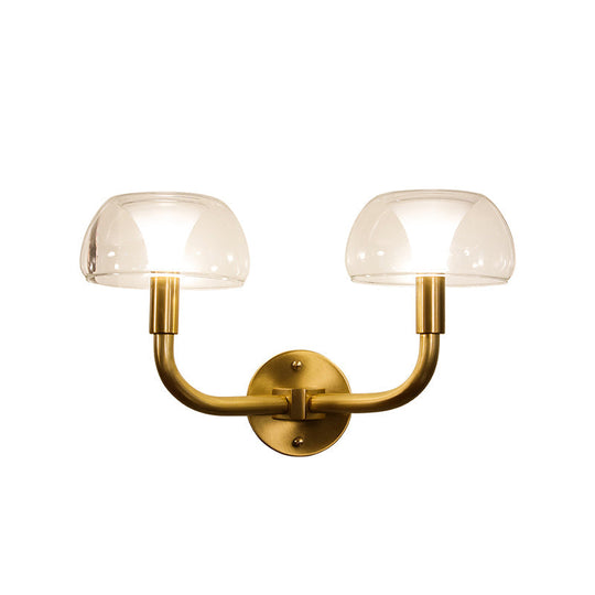 Traditional Brass Bedside Sconce Light With Clear Glass Shade