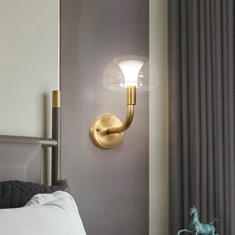 Traditional Brass Bedside Sconce Light With Clear Glass Shade