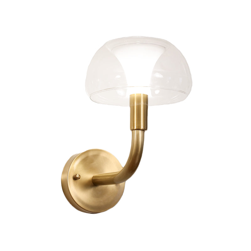 Traditional Brass Bedside Sconce Light With Clear Glass Shade