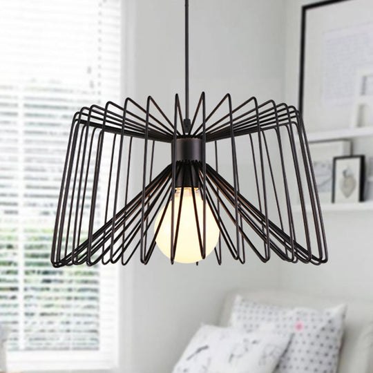 Industrial Black/White Metal Hanging Lamp With Adjustable Cord - Living Room Ceiling Light