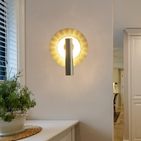 Sleek Gold Cylinder Wall Mount Light: 1-Head Led Sconce Fixture For Foyer