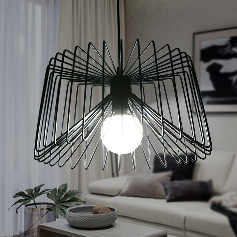 Industrial Black/White Metal Hanging Lamp With Adjustable Cord - Living Room Ceiling Light Black