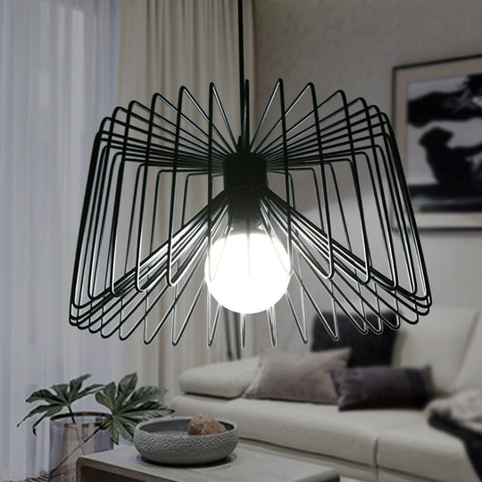 Industrial Black/White Metal Hanging Lamp With Adjustable Cord - Living Room Ceiling Light Black