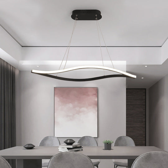 Modern Led Chandelier Lamp - Acrylic Shade White/Black Wave Design Hangs In White/Warm/Natural Light