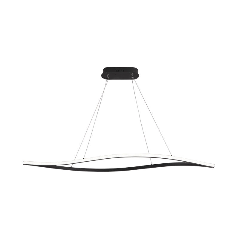 Modern Led Chandelier Lamp - Acrylic Shade White/Black Wave Design Hangs In White/Warm/Natural Light