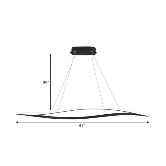 Modern Led Chandelier Lamp - Acrylic Shade White/Black Wave Design Hangs In White/Warm/Natural Light