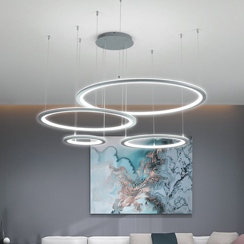 Lustre circulaire moderne blanc/gris - Lampe suspendue LED en acrylique à 3/4 lumières en lumière blanche/chaude