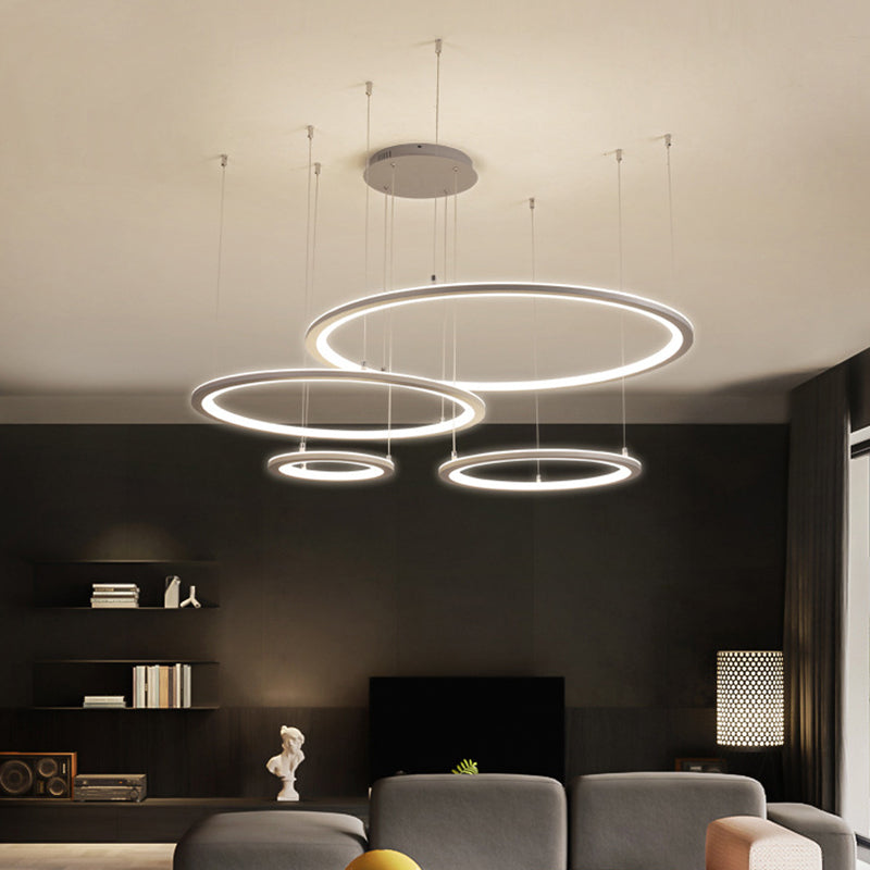 Modern White/Grey Circular Chandelier Lighting With Acrylic Led - 3/4 Lights Ceiling Pendant Lamp In