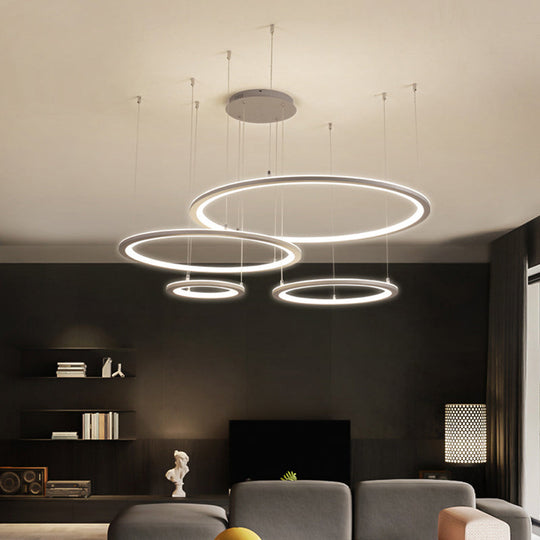 Modern White/Grey Circular Chandelier Lighting With Acrylic Led - 3/4 Lights Ceiling Pendant Lamp In