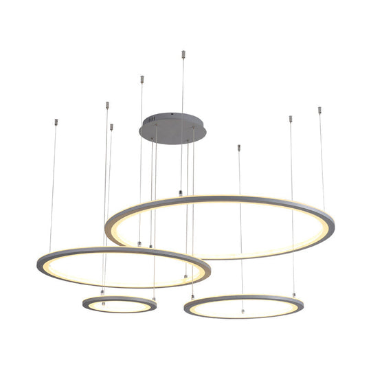 Modern White/Grey Circular Chandelier Lighting With Acrylic Led - 3/4 Lights Ceiling Pendant Lamp In