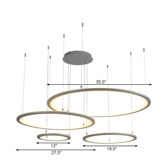 Lustre circulaire moderne blanc/gris - Lampe suspendue LED en acrylique à 3/4 lumières en lumière blanche/chaude