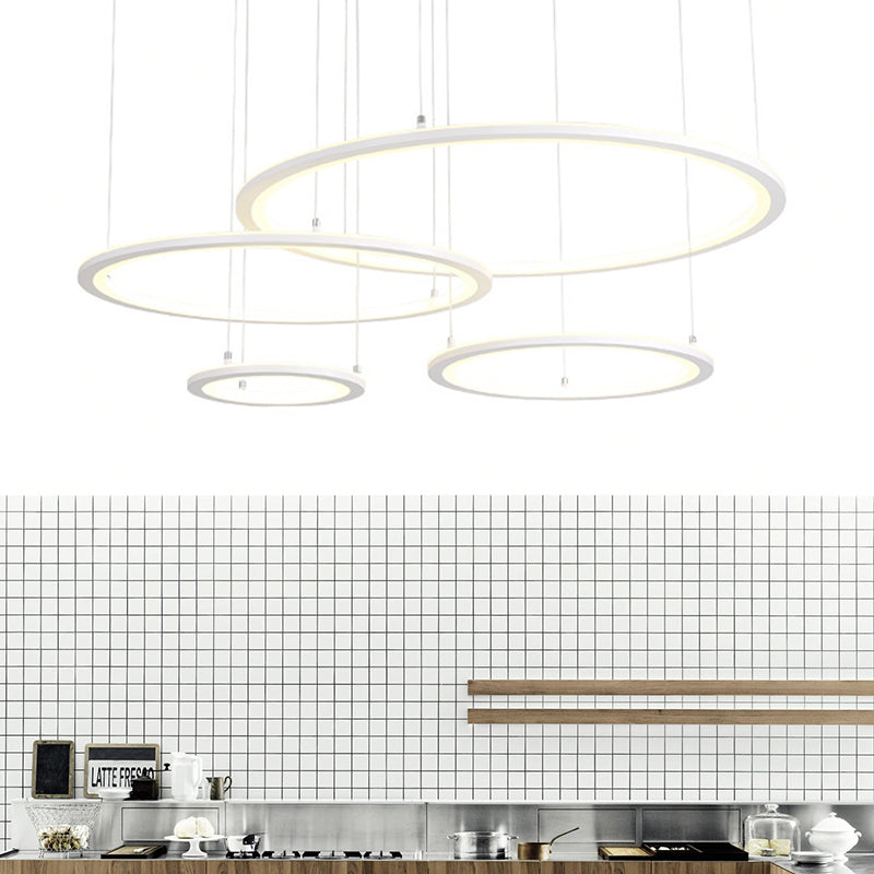 Modern White/Grey Circular Chandelier Lighting With Acrylic Led - 3/4 Lights Ceiling Pendant Lamp In