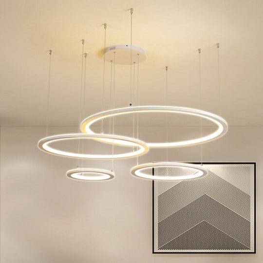 Modern White/Grey Circular Chandelier Lighting With Acrylic Led - 3/4 Lights Ceiling Pendant Lamp In