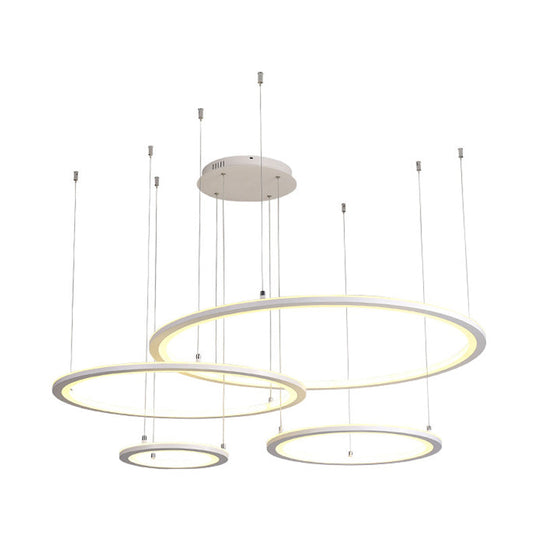 Modern White/Grey Circular Chandelier Lighting With Acrylic Led - 3/4 Lights Ceiling Pendant Lamp In