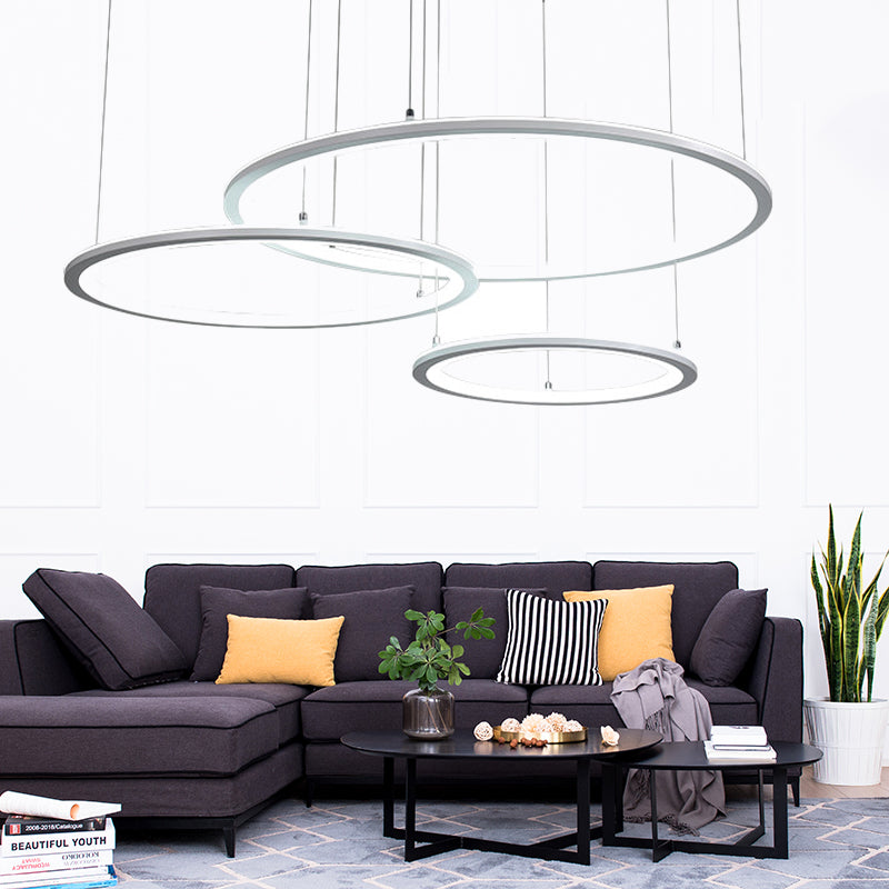 Modern White/Grey Circular Chandelier Lighting With Acrylic Led - 3/4 Lights Ceiling Pendant Lamp In