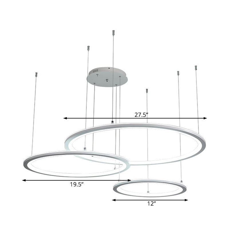 Lustre circulaire moderne blanc/gris - Lampe suspendue LED en acrylique à 3/4 lumières en lumière blanche/chaude