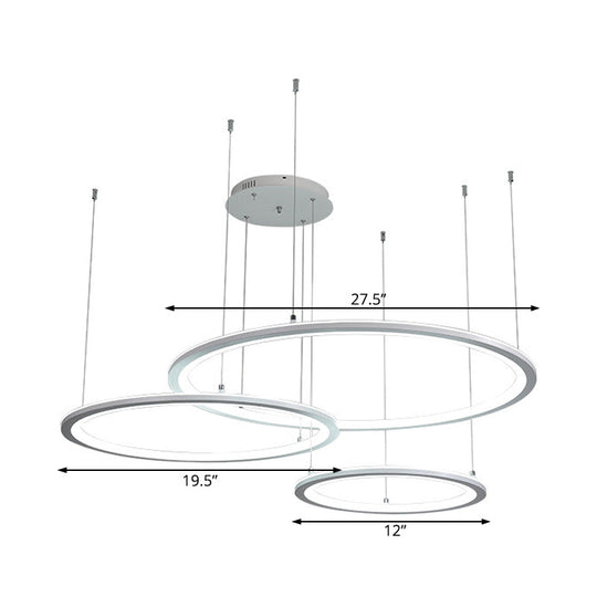 Lustre circulaire moderne blanc/gris - Lampe suspendue LED en acrylique à 3/4 lumières en lumière blanche/chaude