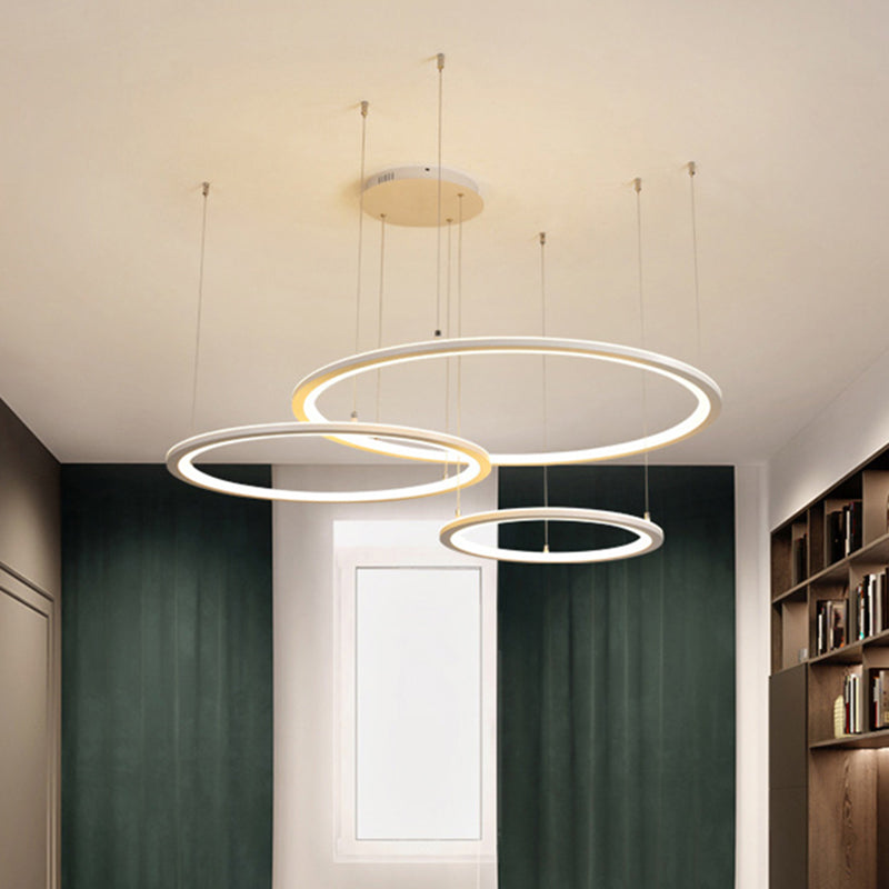 Modern White/Grey Circular Chandelier Lighting With Acrylic Led - 3/4 Lights Ceiling Pendant Lamp In