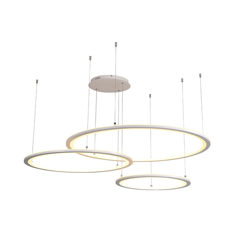 Modern White/Grey Circular Chandelier Lighting With Acrylic Led - 3/4 Lights Ceiling Pendant Lamp In