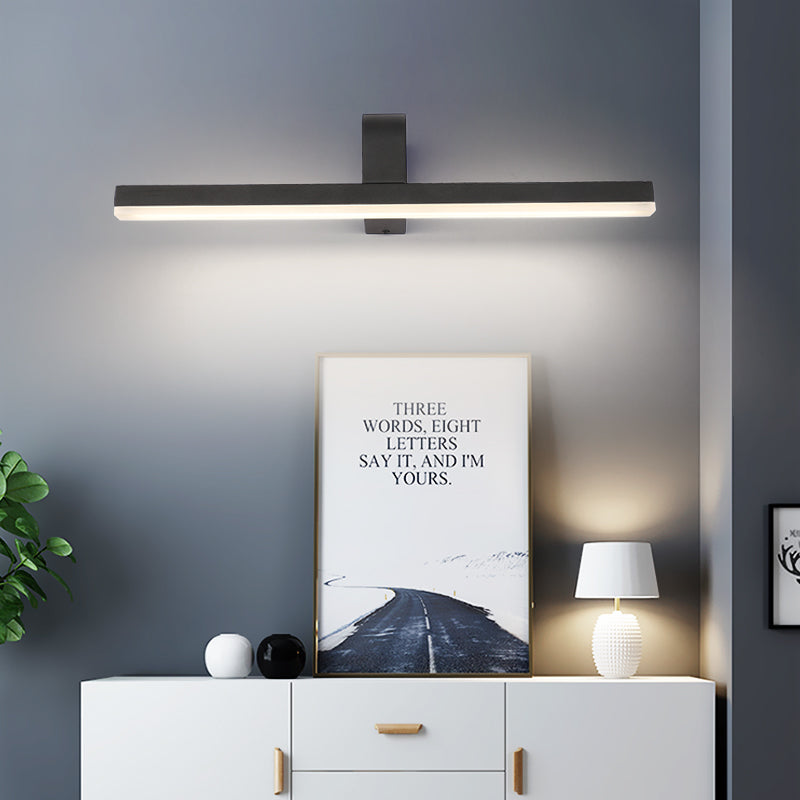 Modern Linear Led Vanity Light - White/Black Metal Wall Mount In Natural 16/19.5/23.5 Wide