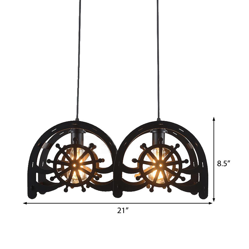 Madison - Black Metal Black Pendant Lamp Wheel Shade 2/3-Light Vintage Chandelier Light Fixture for Living Room