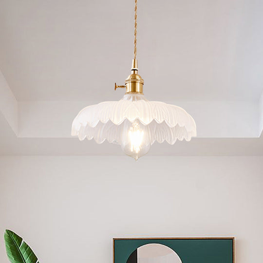 Modern White Prismatic Glass Umbrella Pendant Lamp - 10/12 Wide 1-Light Brass Suspension Ideal For