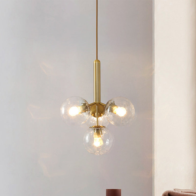 Modern Gold Globe Chandelier With Clear Water Glass - 4 Head Pendant Light Fixture