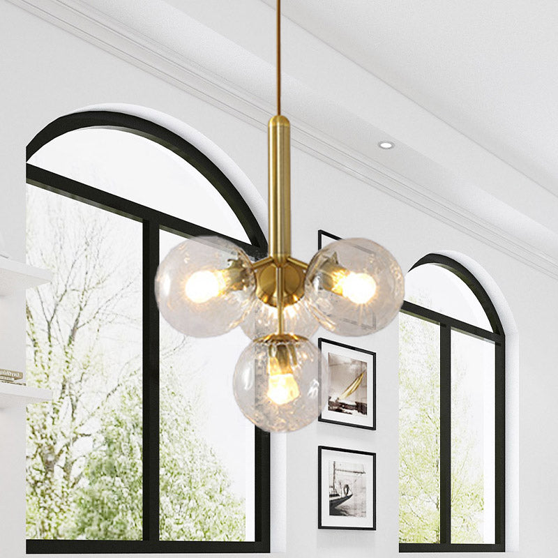 Modern Gold Globe Chandelier With Clear Water Glass - 4 Head Pendant Light Fixture