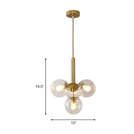 Modern Gold Globe Chandelier With Clear Water Glass - 4 Head Pendant Light Fixture