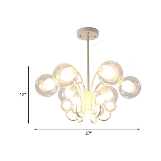 Contemporary White Bubble Chandelier Pendant Light - 12-Bulb Clear Glass Ceiling Lamp