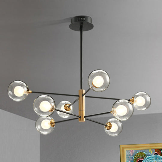 Modern Black And Gold 8-Light Glass Pendant Chandelier With Sputnik Design For Living Room