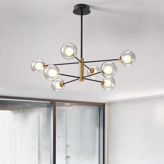 Modern Black And Gold 8-Light Glass Pendant Chandelier With Sputnik Design For Living Room