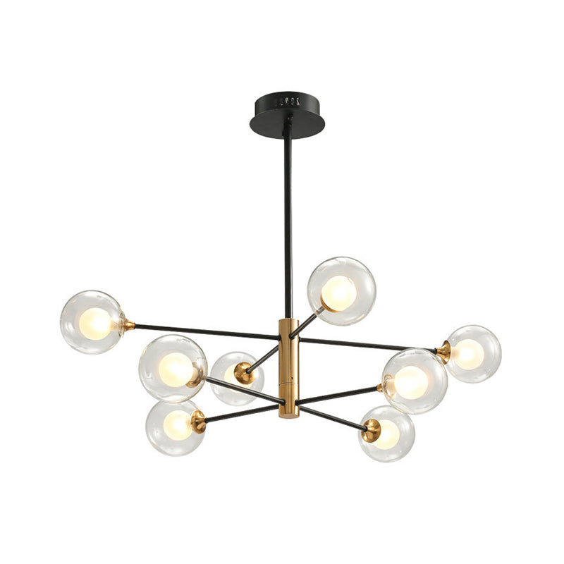 Modern Black And Gold 8-Light Glass Pendant Chandelier With Sputnik Design For Living Room