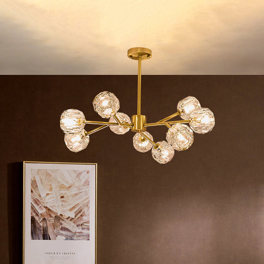 Modern Crystal Global Chandelier – 9-Light Brass Branch Pendant Lamp