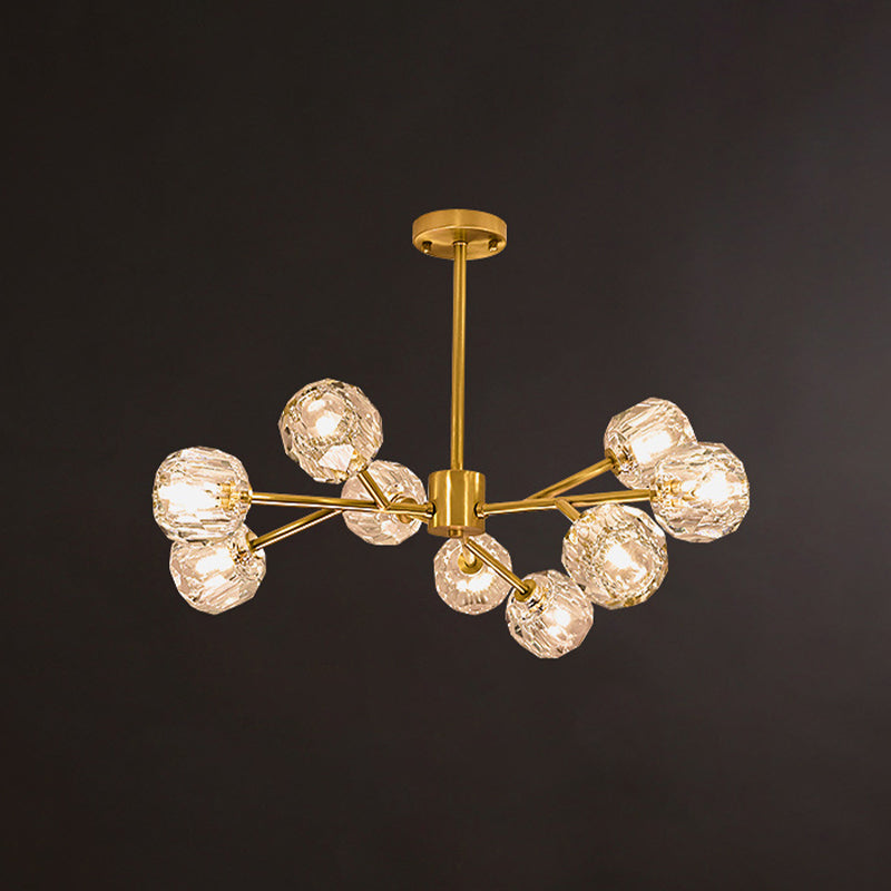 Modern Crystal Global Chandelier – 9-Light Brass Branch Pendant Lamp