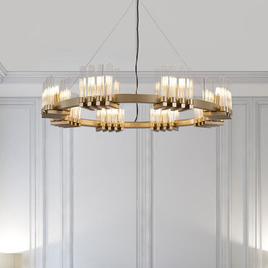 Modern Brass Chandelier With 24 Clear Glass Cylinder Shades