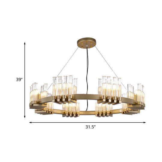 Modern Brass Chandelier With 24 Clear Glass Cylinder Shades