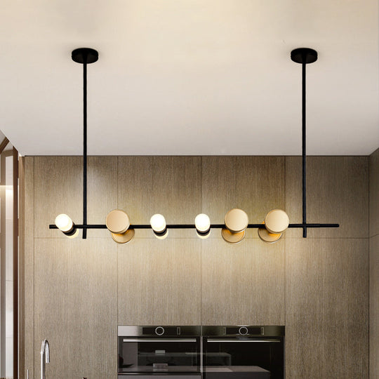 Lustre suspendu contemporain en fer noir avec 6 lumières pour plafond de cuisine linéaire