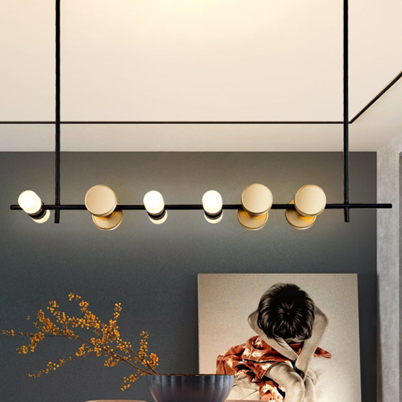 Lustre suspendu contemporain en fer noir avec 6 lumières pour plafond de cuisine linéaire