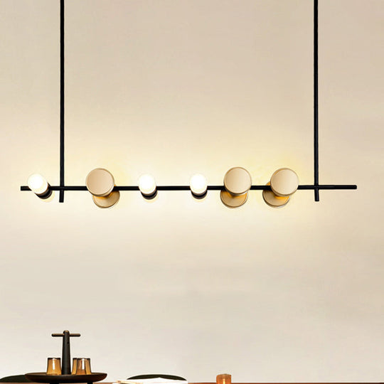 Lustre suspendu contemporain en fer noir avec 6 lumières pour plafond de cuisine linéaire