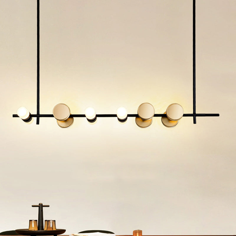 Contemporary Iron Chandelier With 6 Linear Pendant Lights For Kitchen Ceiling - Black