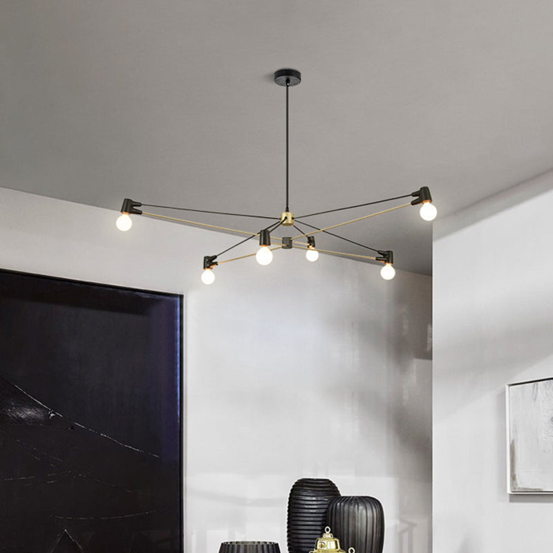 Minimalistic 6-Bulb Black Metallic Living Room Chandelier