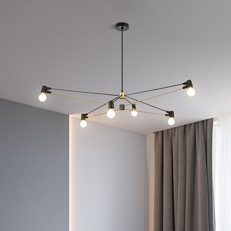 Lustre suspendu minimaliste à 6 ampoules en noir - Luminaire de salon métallique moderne