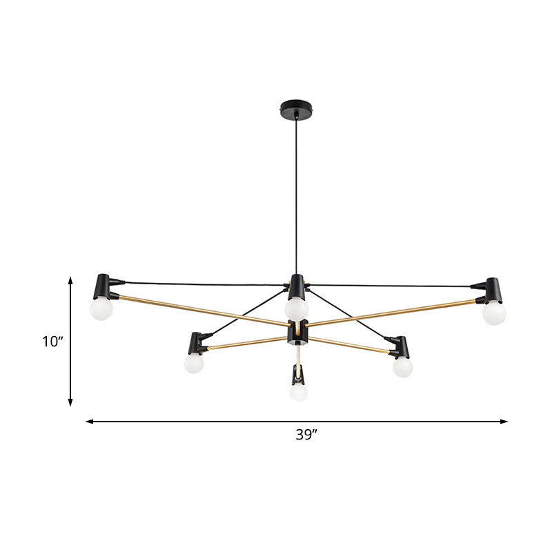 Lustre suspendu minimaliste à 6 ampoules en noir - Luminaire de salon métallique moderne